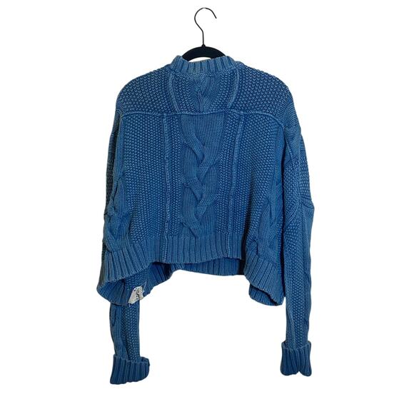 We the Free Blue In A Daze Blue Cropped Cable Knit Sweater - Picture 5 of 8